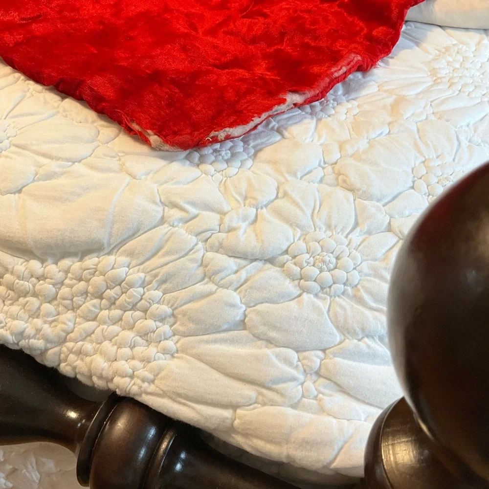 vtg HANDMADE Velvet Quilt Patchwork FLAWED Red Black